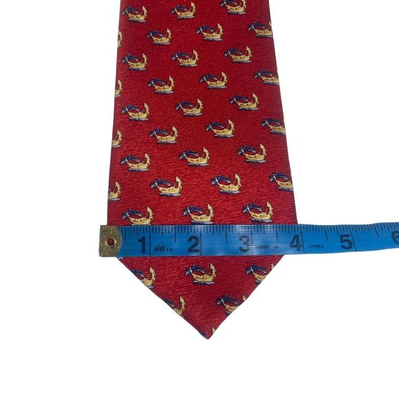 Men's Fashionable 100% Silk Red Necktie Tie Made in Italy Greek Argo Ship Print - Picture 6 of 7